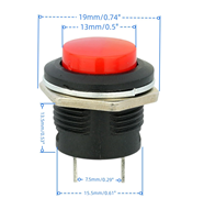 Interrupteur à bouton-poussoir momentané SPST ON-OFF miniature de 16 mm, 2 broches, rond, en plastique, sans verrouillage, montage facile, 6 couleurs
