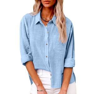 <span class=keywords><strong>Camicia</strong></span> da <span class=keywords><strong>donna</strong></span> in <span class=keywords><strong>lino</strong></span> tinta unita con tasche e bottoni decorativi, in poliestere intrecciato, a maniche lunghe, estiva, bestseller 2026 - Product Image 5