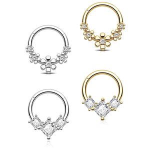Anneau de nez en acier inoxydable 316L plaqué or avec zircon, anneau segmenté à charnière, clickers unisexes, bijoux de <span class=keywords><strong>piercing</strong></span> corporel pour mariage - Product Image 5