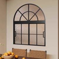 Ventana Corredera de Vidrio Texturizado con Marco Negro Estilo Vintage Wharton para Cafetería, Restaurante, Residencia, Cocina de Villa