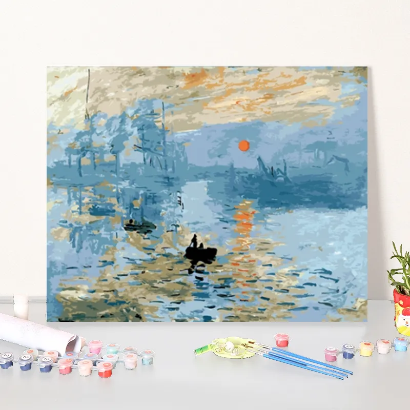R-GX3310ภาพวาดตกแต่งบ้านเด็ก/ผู้ใหญ่มือวาดผนังศิลปะ Monet ซีสเคป DIY สีน้ำมันตามตัวเลข