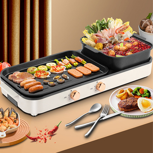 <span class=keywords><strong>Grill</strong></span> et Hot Pot 2-en-1 carré 1980W, cuisinière BBQ isolée thermiquement anti-brûlure <span class=keywords><strong>avec</strong></span> <span class=keywords><strong>couvercle</strong></span> en verre - Product Image 1