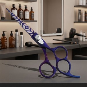 Ciseaux de coiffure professionnels en acier inoxydable à pointe affûtée pour droitiers, manche moyen, bleus - Product Image 2