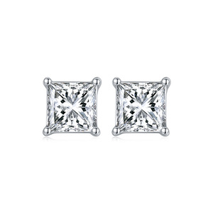 Boucles d'oreilles carrées en argent S925 avec moissanite taille princesse, 4 griffes, 0,5 carat/1 carat, bijoux fins - Product Image 1