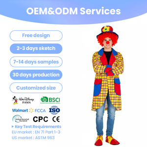 Costume de Clown <span class=keywords><strong>Adulte</strong></span> Certifié FAMA, Ensemble de Déguisement pour Fête de Cirque, Conformité Mondiale - Product Image 1