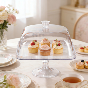 Base Rectangular Transparente para Pastel con Cubierta de Domo, Bandeja de Exhibición de Alimentos con Pedestal para Postres, Buffet, Fiestas, Hogar, Panadería, Cafetería - Product Image 6