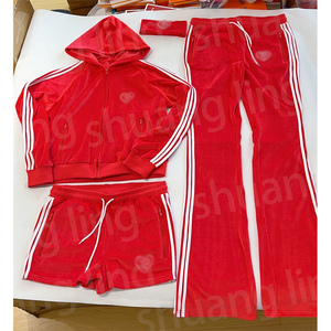 品牌Dupe高品质女性丝绒条纹运动服定制标志休闲丝绒运动服夹克和裤子2件套女装 - Product Image 2