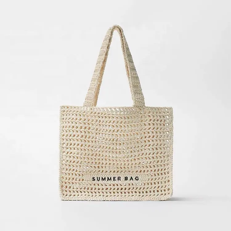 2022 wholesale summer woman crochet letter straw paper handbag shoulder women tote beach bags