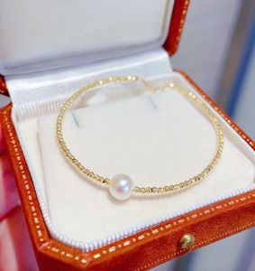 Xinfly Wholesale 18k Yellow Gold Natural Akoya Pearl Laser <b>Beads</b> <b>Bracelet</b> - Product Image 2