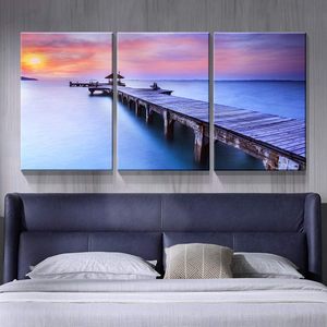 Looife <span class=keywords><strong>arte</strong></span> moderna per la casa 3 pezzi lacustre Canvas Wall Art 18 "x 24" sul lungomare passerella <span class=keywords><strong>fotografica</strong></span> Giclee Print Gallery Wrap - Product Image 1