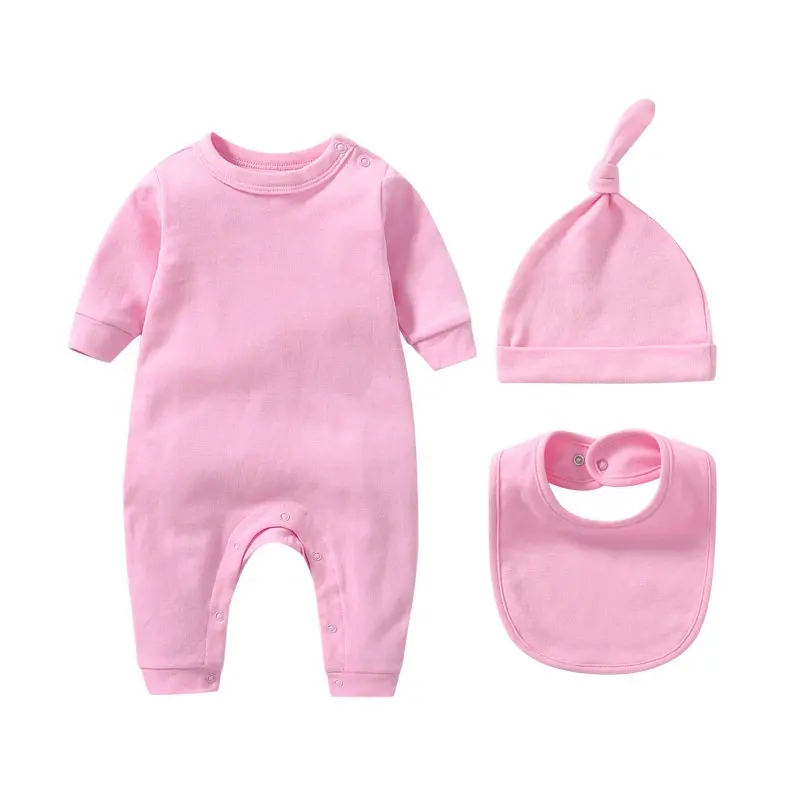 Unisex Plain Kleur Pasgeboren Baby Kleding Set Geboorte Gift Outfit Unit Jumpsuit Kids En Najaar Lange Mouwen Romper Eenheden