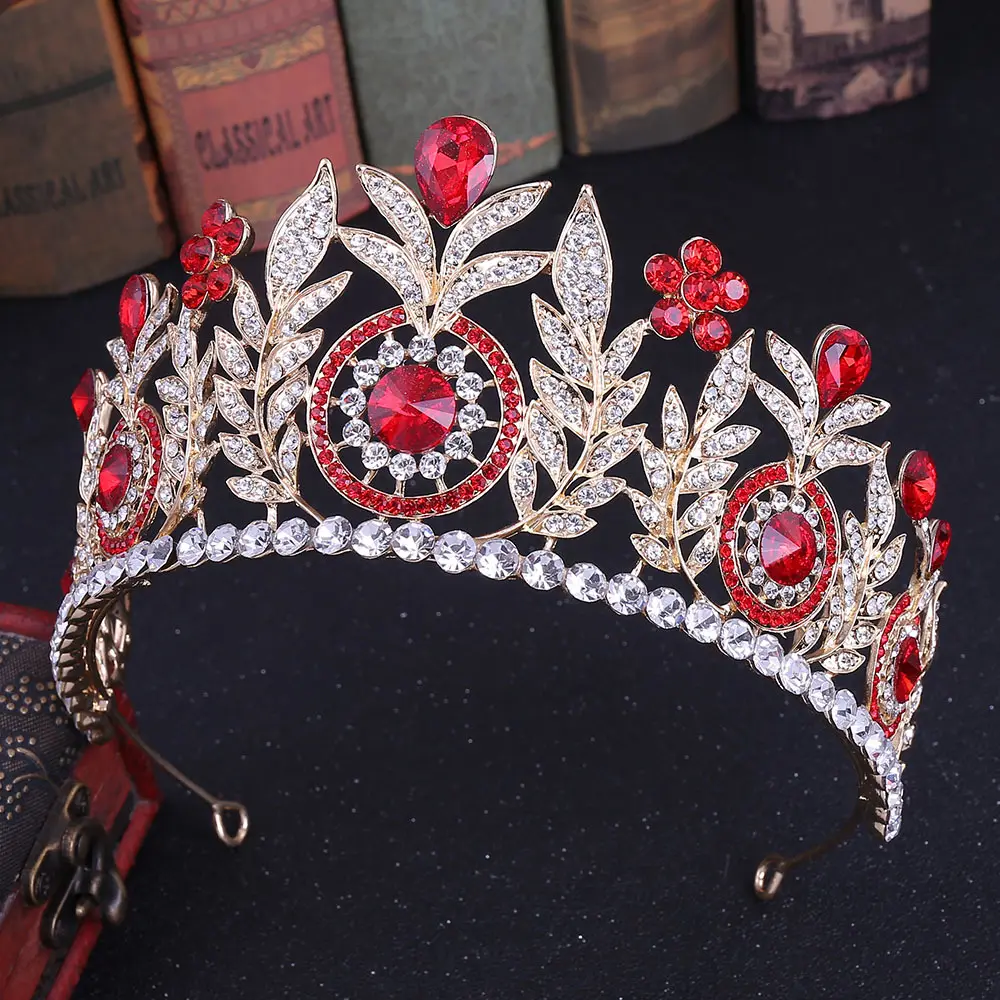 Commercio all'ingrosso foglia di cristallo Cz strass matrimonio diadema nuziale decorazione grandi corone di spettacolo di bellezza per le ragazze della regina