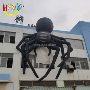OEM customized HELLO 10m giant halloween event decoration roof top black inflatable spider scorpion