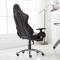 Silla de Juego Ergonómica de Cuero Negra y Roja con Reposapiés, Reclinable 180 Grados, Tamaño Normal, Marco Metálico y Espuma Moldeada