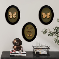 Décoration murale ovale vintage style bohème avec papillon en peuplier, ornement artistique chic et frais pour salon, chambre et bureau