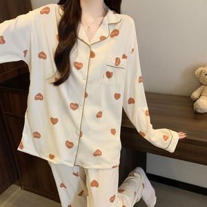Moda yeni varış kadın uzun kollu uzun pantolon pijama kalp baskılı sevimli ev tekstili - Product Image 4