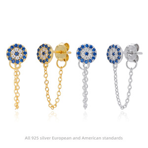 ต่างหูแบบยาวประดับเพชรลายตาปีศาจ ชุบทองคำแท้ 925 ป้องกันอาการแพ้ ดีไซน์ทันสมัย เหมาะสำหรับเป็นของขวัญในงานปาร์ตี้ - Product Image 1