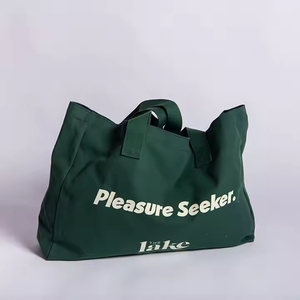 Lady Girl Male Logotipo personalizado Gran tamaño Weekender Verde oscuro Lona de algodón Regalo Bolsa de hombro - Product Image 3