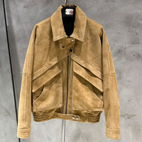 Blouson aviateur vintage oversize en cuir marron à grain bulle avec col montant