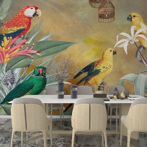 Peint à la main plantes d'Asie du Sud-Est, forêts, fleurs, oiseaux et animaux fond mur <span class=keywords><strong>Tv</strong></span> fond papier peint sans couture murale - Product Image 4