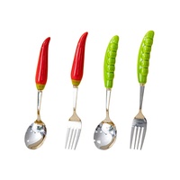 Roestvrij staal schattig fruit dessert voorgerecht vork lepel set keramische handgreep voor thuis keuken thee erwt wortel restaurant servies