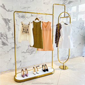 Custom Shiny Golden Luxury Stainless Steel Clothes Hanger <strong>Floor</strong> Standing With <strong>Display</strong> <strong>Racks</strong> for Store - Product Image 3