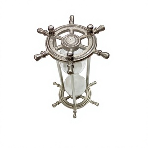 Silver <b>Ship</b> <b>Wheel</b> White Sandtimer Hot Selling Decorative Personalized Hourglass Metal Rust Free Sandtimer Nautical Gift Items - Product Image 1
