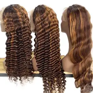 Peruca de cabelo humano, perucas coloridas de abacaxi de cabelo humano com onda profunda frontal