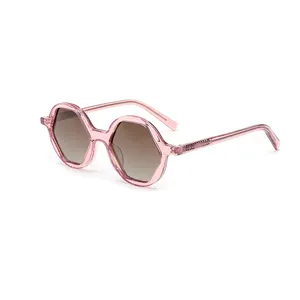 2024 New Design Lady Fashion Irregular Shape Glitter Printing Trendy Acetate PINK Polarized Sunglasses For Women