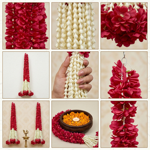 Artificial Red Flower Garland with <b>White</b> Tassel Decorative <b>Hanging</b> Mala for Wedding Festival Temple Decoration - Product Image 6