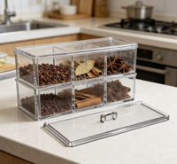 Pot de rangement carré en acrylique hermétique de qualité alimentaire, écologique, moderne, pour épices et fruits secs, présentoir à 3 niveaux pour optimiser l'espace
