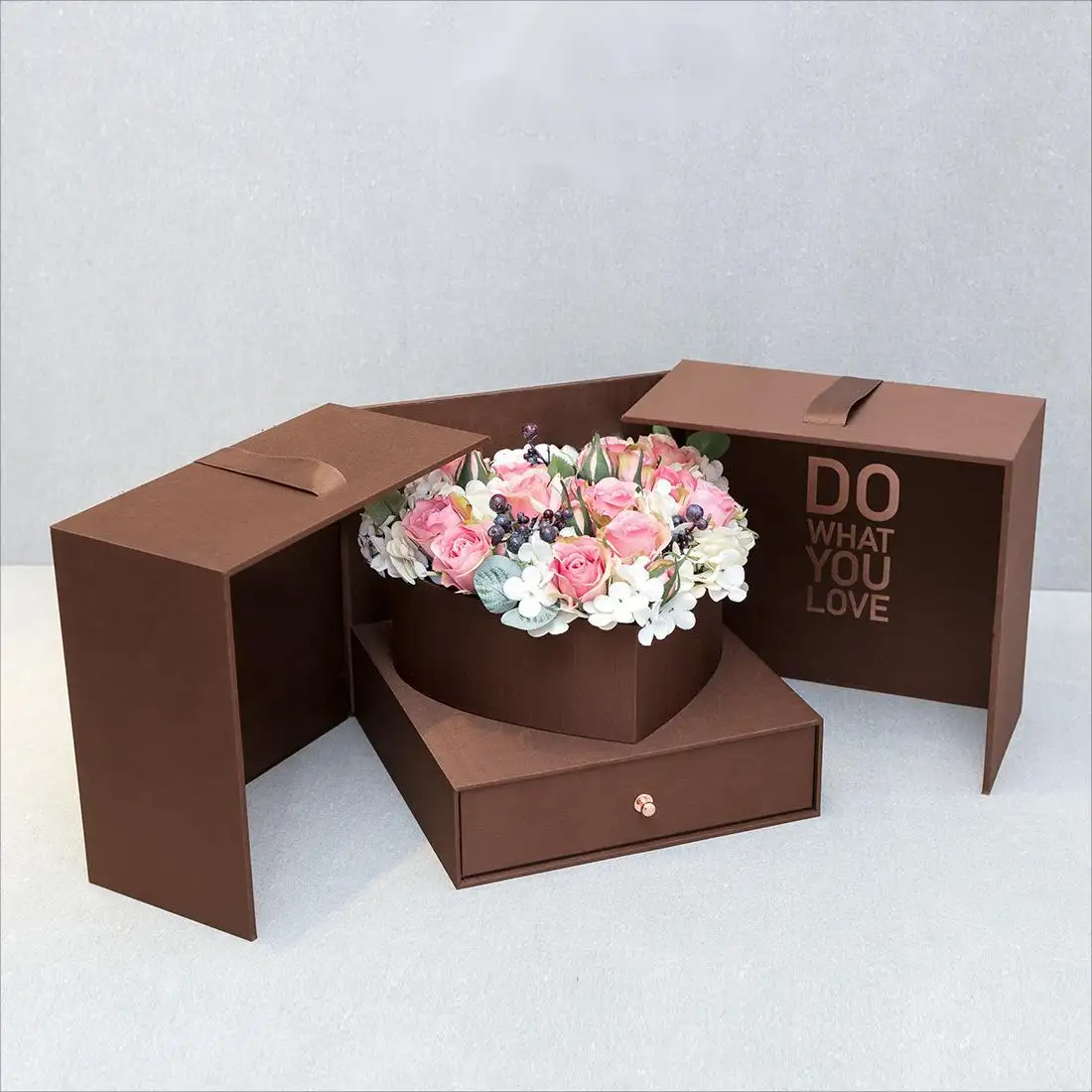 Classical Luxury Magic Cube Box Heart Inner Flower Box with Drawer Flower Packaging for Valentine's Day