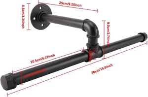 Estante para ropa de tubería Industrial montado en la pared, estante colgante para toallas de Metal DE ESTADO rústico, barra en T desmontable, estante colgante para ropa de hierro negro - Product Image 2