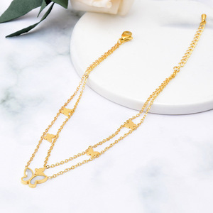 Cheville en acier inoxydable plaqué or 18 carats avec double papillon en coquille blanche, ne ternit pas, tendance - Product Image 4