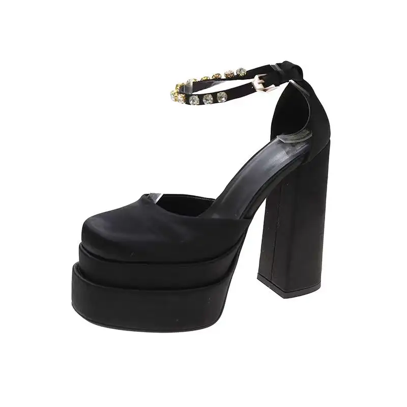 Women's Sandals Sexy Thick Sole High Heel Thick Sole Black Red Dress Party Wedding Shoes Women's High Heels zapatillas mujer