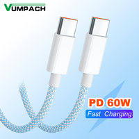 Cable USB Tipo-C a Tipo-C de 60W 6A con Cubierta Trenzada para iPhone 15/16 para Carga Rápida y Transferencia de Datos