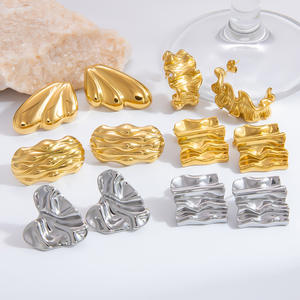 Fashion <b>Stud</b> Earrings Wave Geometry Electroplated 18K Gold <b>Titanium</b> Steel Party Jewelry Women's Earrings EH11210 - Product Image 1
