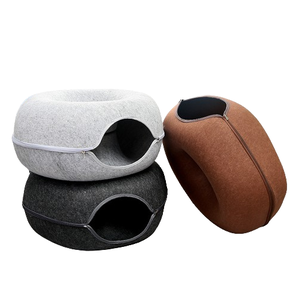 2025 gran doble capa ecológica fieltro mascota nido cremallera Donut <span class=keywords><strong>gato</strong></span> túnel juguete con patrón de animales sólidos suministro transfronterizo - Product Image 2