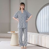 Stok Baru Set Piyama Wanita Musim Semi/Musim Panas/Musim Gugur Lengan Pendek Ringan Bernapas Bahan Lyocell Longgar Model Sederhana