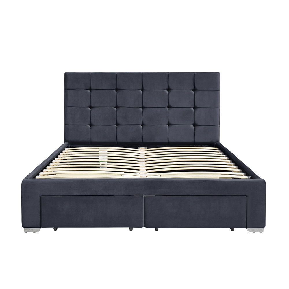 Professional factory Design Modern Light Grey Velvet Fabric Double Size Upholstered Storage Platform Bed