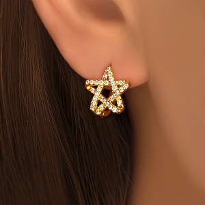 ต่างหูแฟชั่นสำหรับผู้หญิงต่างหูห่วงรูปดาวเพทายชุบทอง18K - Product Image 6