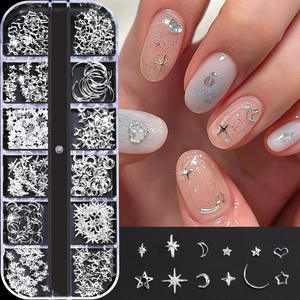 Decoración de <span class=keywords><strong>Uñas</strong></span> con 12 Compartimentos, Cuentas Planas Doradas y Plateadas, Lazo de Cinta, Alas, Adornos Mixtos para <span class=keywords><strong>Uñas</strong></span>, Decoraciones para <span class=keywords><strong>Uñas</strong></span> DIY - Product Image 1