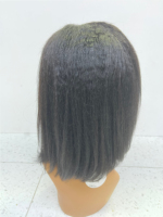 Perruque Bob Courte Noire 13x4 HD Lace Frontal Cheveux Humains Raides Crépus 100% Naturels avec Bords Bouclés Afro Yaki, Perruques Sans Colle avec Fermeture 5x5