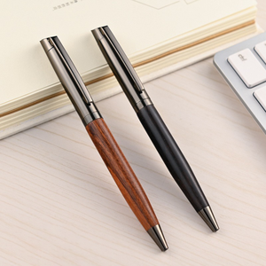 Stylo à bille en bois en métal lourd personnalisable de luxe 0.5mm de large palissandre argenté bois de santal noir stylos à bille avec logo personnalisé - Product Image 1