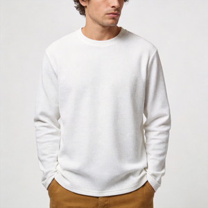 T-shirt à manches longues en tricot gaufré personnalisé en gros pour hommes, tissu en viscose de bambou durable - Product Image 2