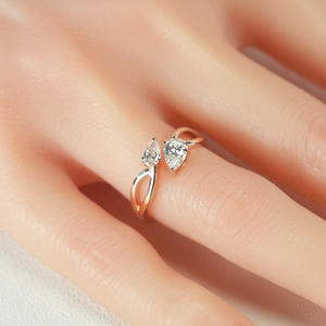 Bague unisexe en or rose 14 carats plaqué, avec deux pierres de diamant de laboratoire taille poire, certifiée IGI, cadeau de Noël - Product Image 5