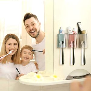 Toothbrush Holder Wall Hanger Self Adhesive Heavy Duty Cup <b>Storage</b> <b>Rack</b> Bathroom Toothpaste Cleanser Stand Accessories Organizer - Product Image 3