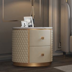 Luxury Gold Night Stand Deluxe Italian Leather <strong>Bedside</strong> <strong>Table</strong> Bedroom Furniture Bed Side <strong>Tiny</strong> Chest Postmodern - Product Image 1