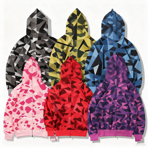 उच्च गुणवत्ता वाले यूनिसेक्स शीतकालीन पशु प्रिंट विंटेज स्ट्रीटवियर जिपर हुडी 100% कपास डबल हुड केमो - Product Image 1