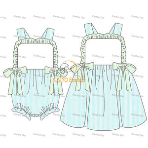 Niños niñas vestidos 2-12 niños ropa de verano sunsuits Seersucker juego volante bebé niñas mameluco conjuntos - Product Image 3